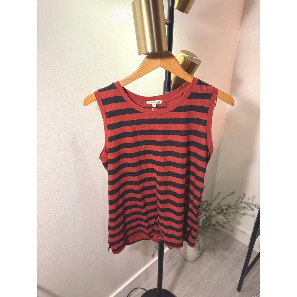 Sundry tank red‎ black back seam SM quality materials bold stripe summer layers